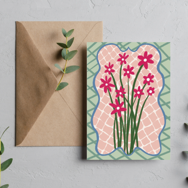 Floral Checks Greeting Card